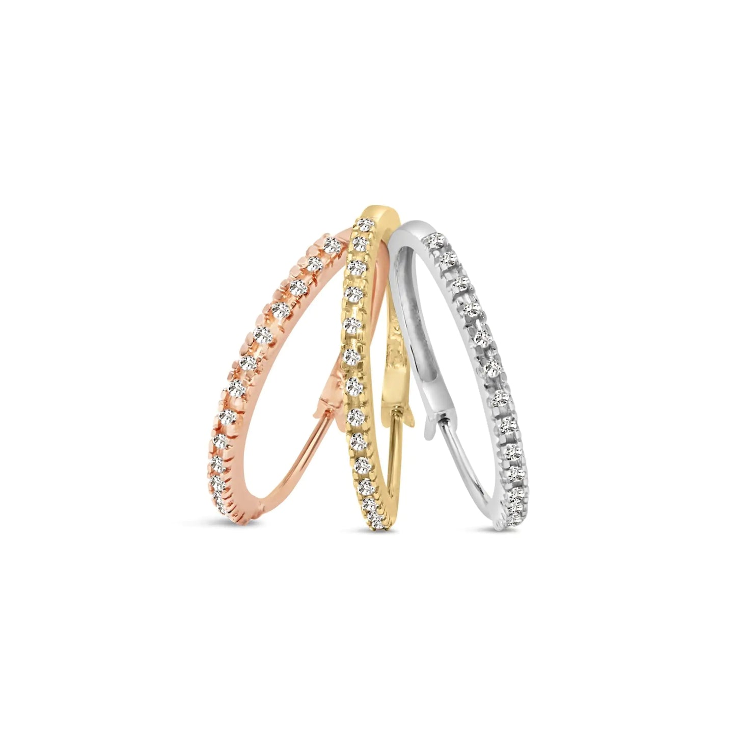 14K Tri-Toned Gold 1/3 Cttw Diamond Triple Hoop Earrings (I-J Color, I2-I3 Clarity) - 22 MM-C.K Jewelry