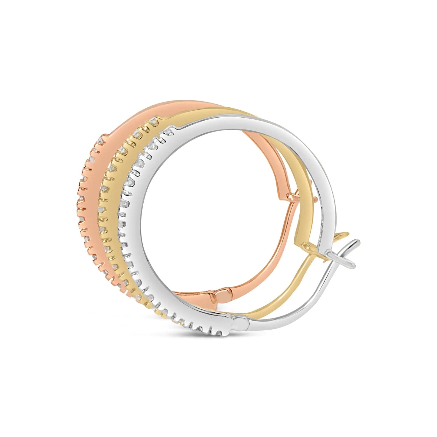 14K Tri-Toned Gold 1/3 Cttw Diamond Triple Hoop Earrings (I-J Color, I2-I3 Clarity) - 22 MM-C.K Jewelry