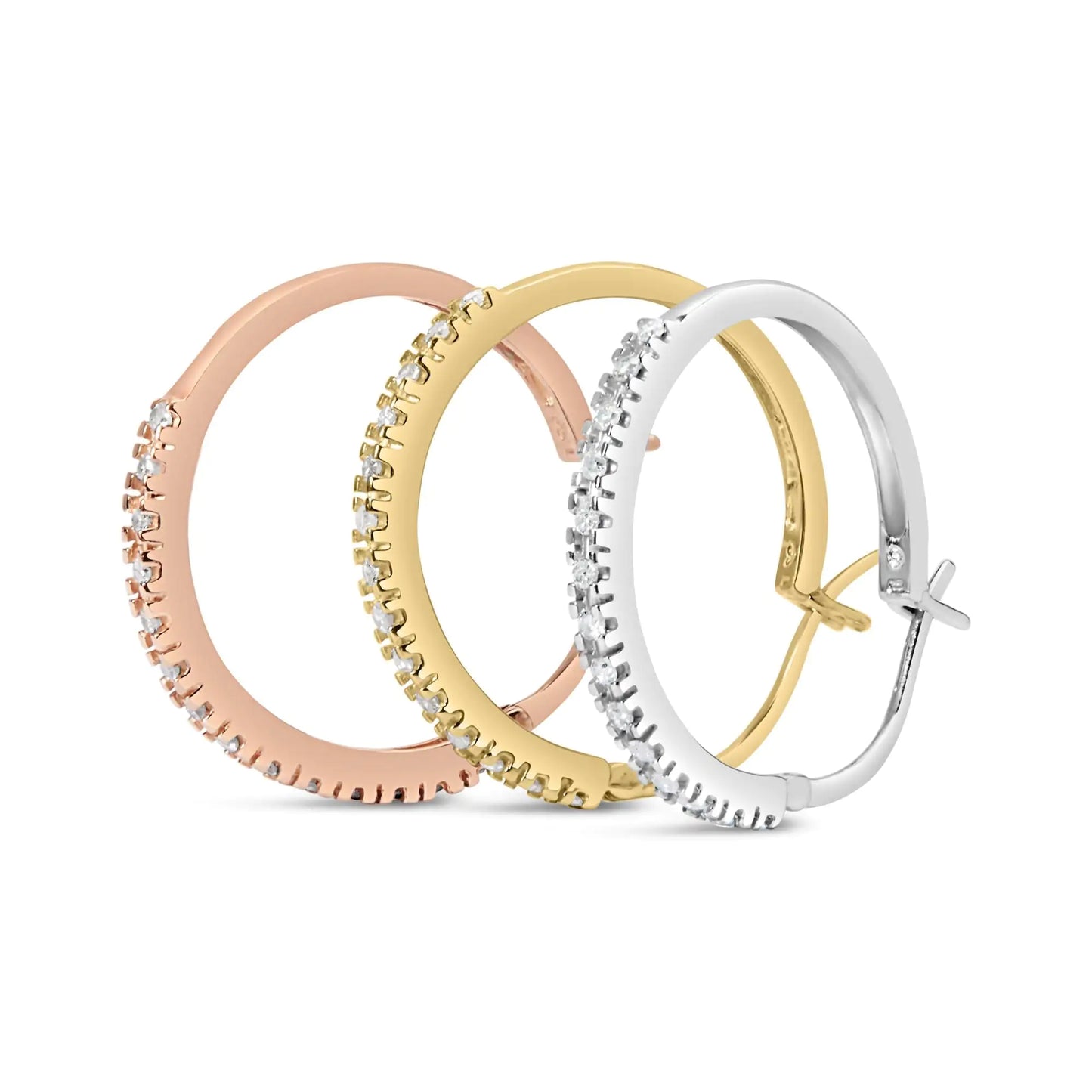 14K Tri-Toned Gold 1/3 Cttw Diamond Triple Hoop Earrings (I-J Color, I2-I3 Clarity) - 22 MM-C.K Jewelry