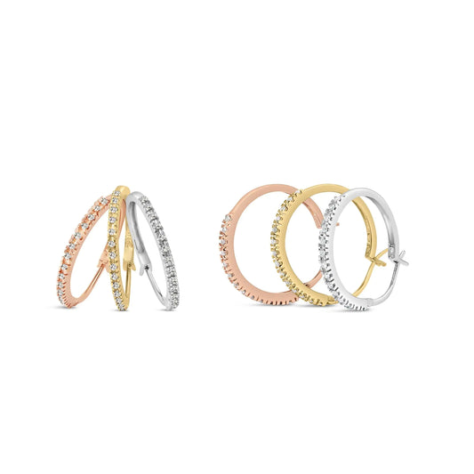 14K Tri-Toned Gold 1/3 Cttw Diamond Triple Hoop Earrings (I-J Color, I2-I3 Clarity) - 22 MM-C.K Jewelry