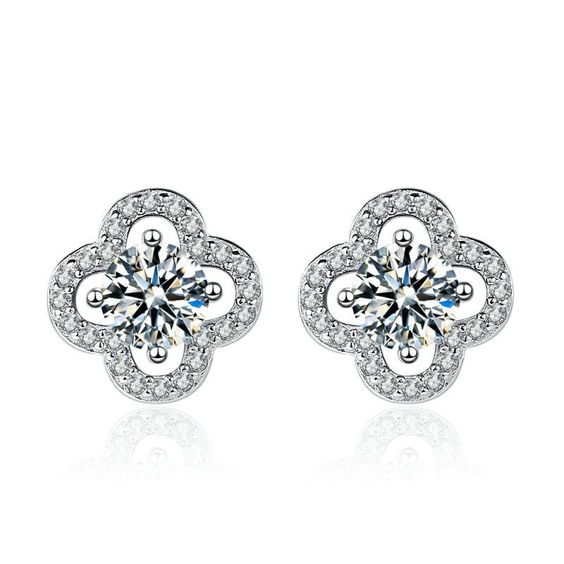 Four Leaf Clover Moissanite Stud Earrings-C.K Jewelry